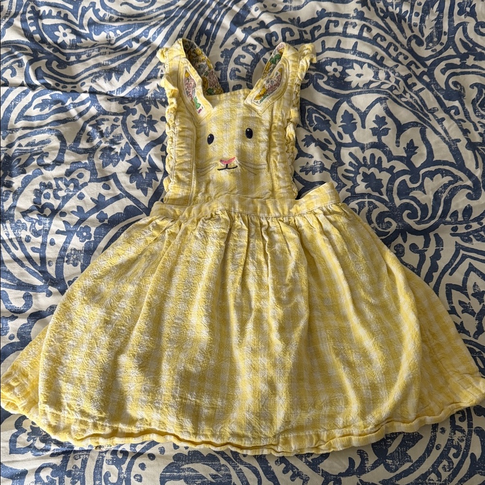Mini Boden 3-4Y Yellow Bunny Pinafore Dress with Ruffle Straps
